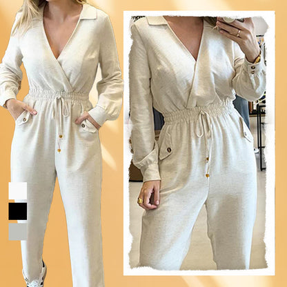 Deep V-Neck Drawstring Waist Jumpsuit for Women