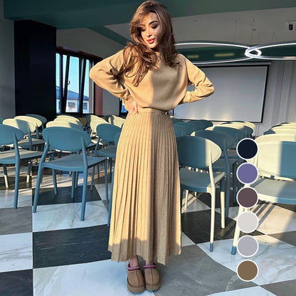 💞Winter Wardrobe Essentials 62%OFF 💞Women's Round-Neck Top ＆ Pleated Skirt 2-Piece Set