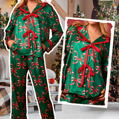 Christmas Printed Bow Tie 2 Piece Pajama Set