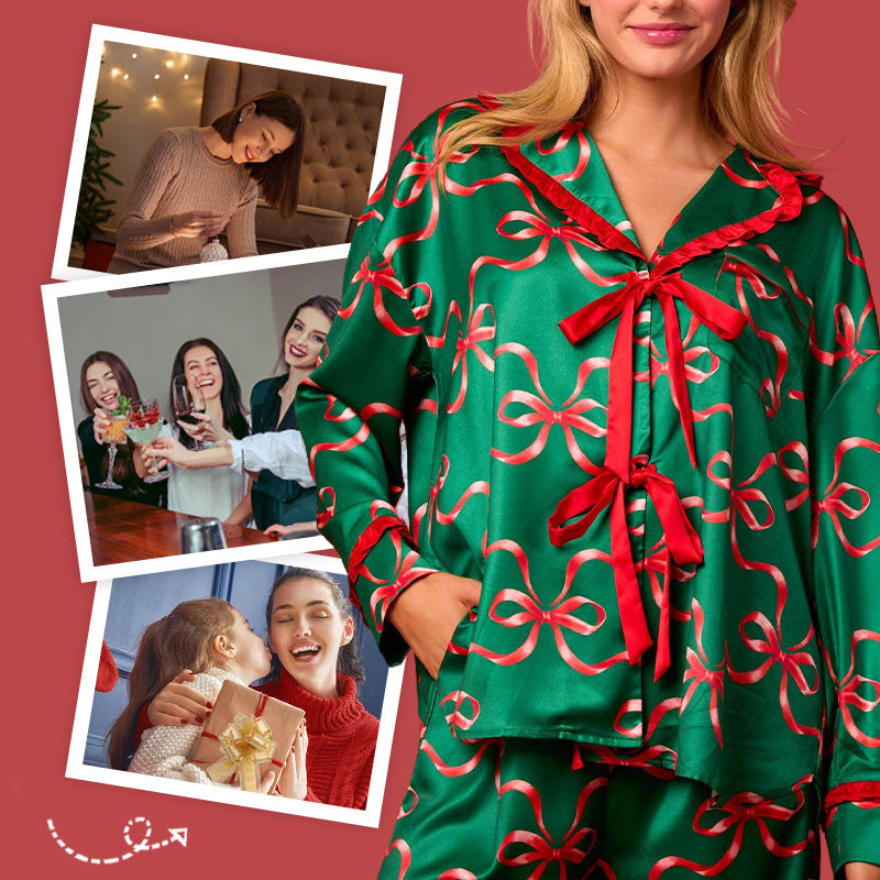 Christmas Printed Bow Tie 2 Piece Pajama Set