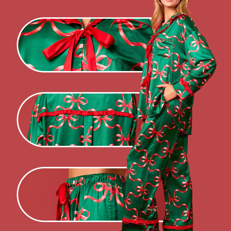 Christmas Printed Bow Tie 2 Piece Pajama Set