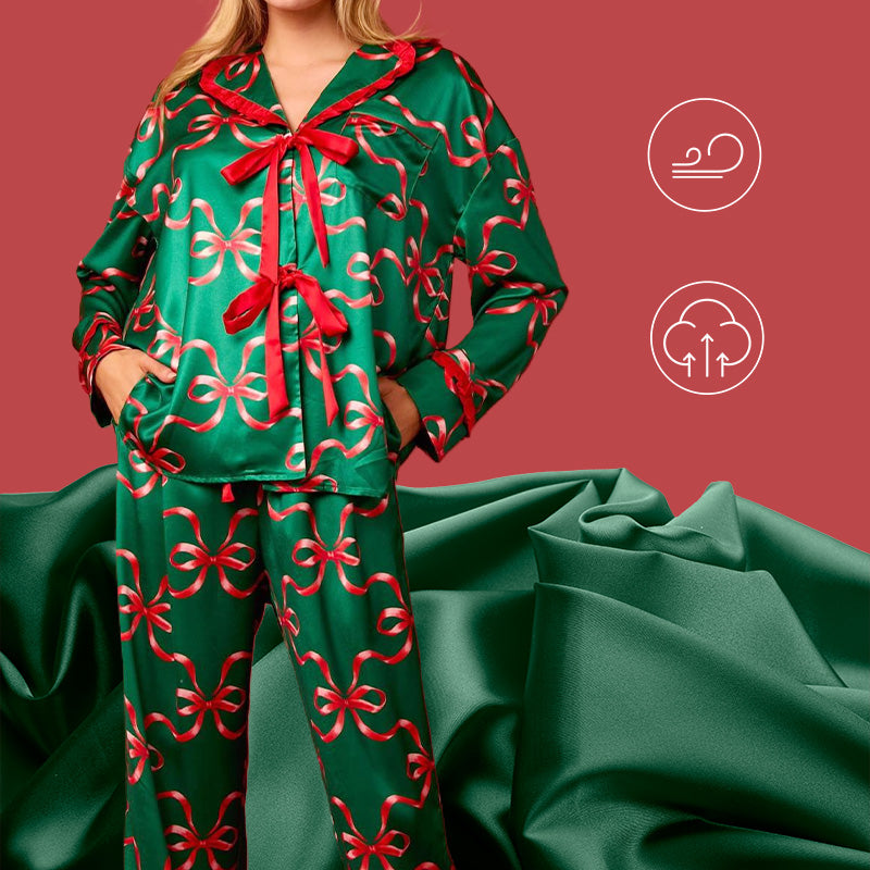 Christmas Printed Bow Tie 2 Piece Pajama Set