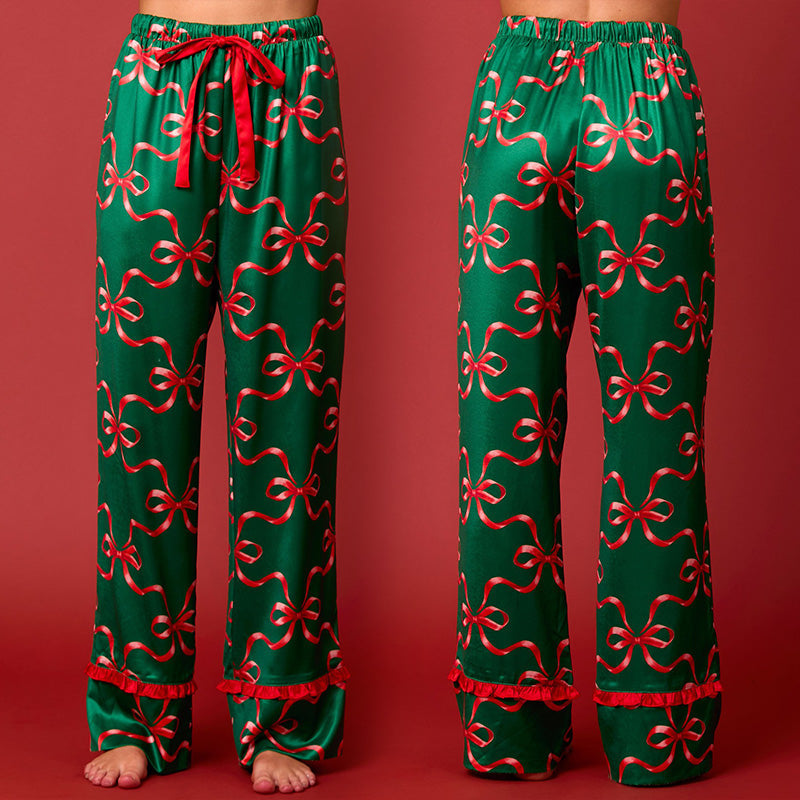 Christmas Printed Bow Tie 2 Piece Pajama Set