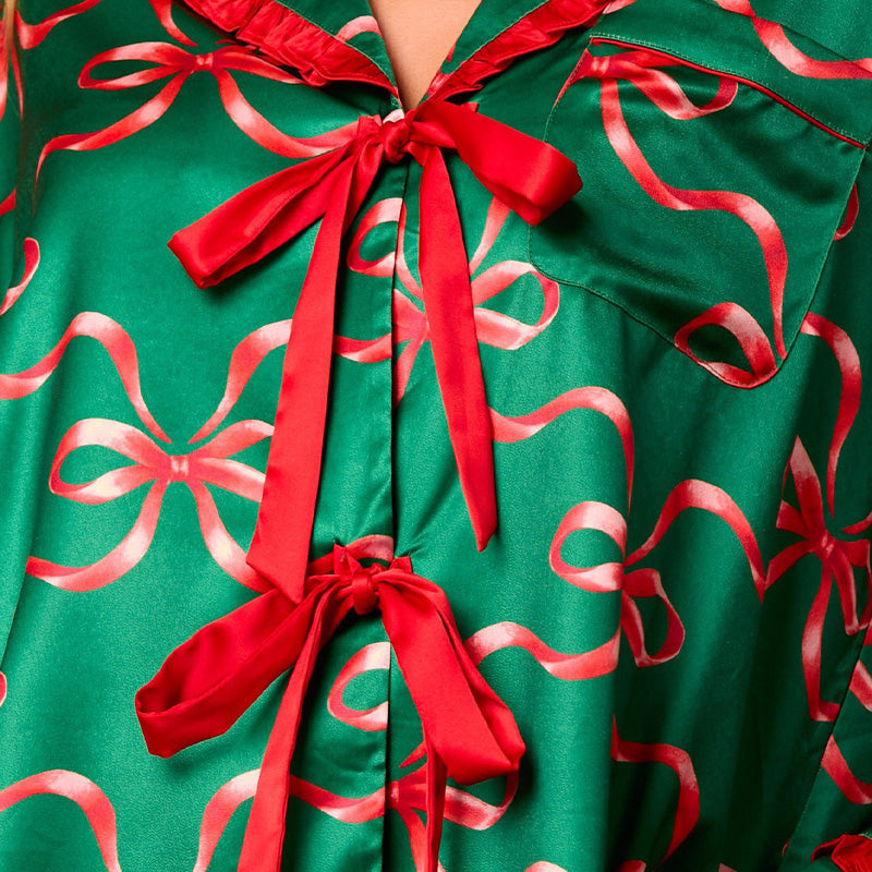 Christmas Printed Bow Tie 2 Piece Pajama Set