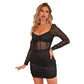 🎅Christmas Pre-sale🎁Women's Sexy Mesh Glitter Long Sleeve Mini Dress