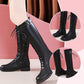 Women's Lace Up Chunky Heel Knee-High Boots