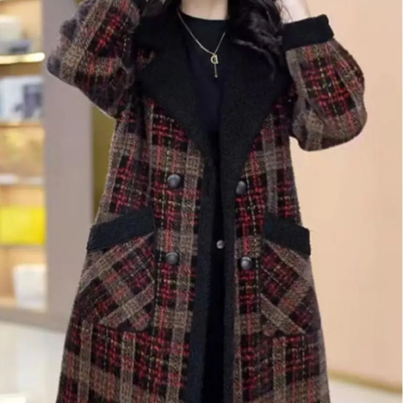 ❄️Winter Specials❄️ Women's Lapel Plaid Mid-Length Tweed Coat