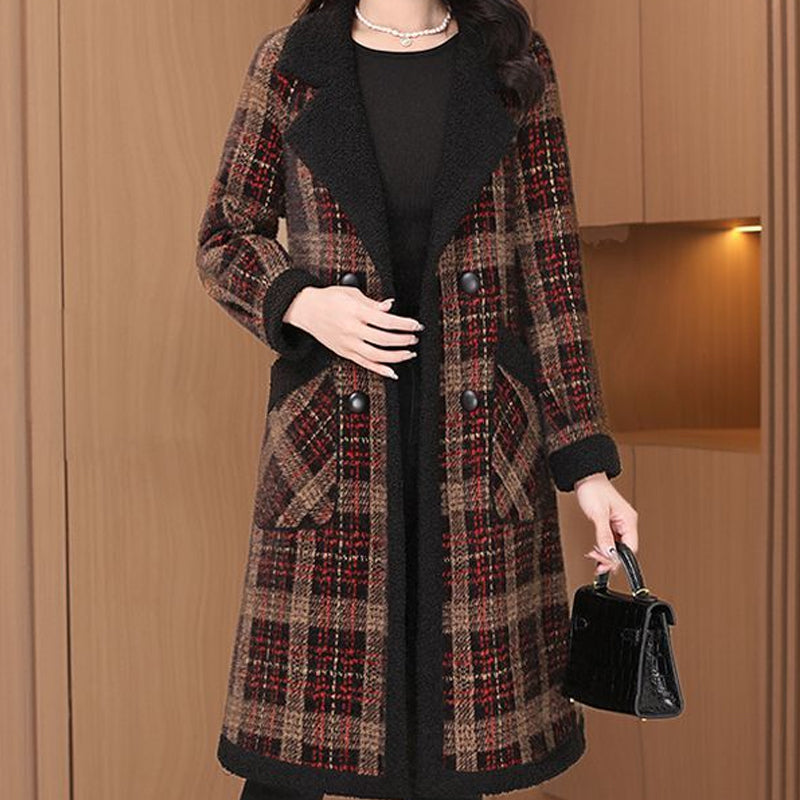 ❄️Winter Specials❄️ Women's Lapel Plaid Mid-Length Tweed Coat