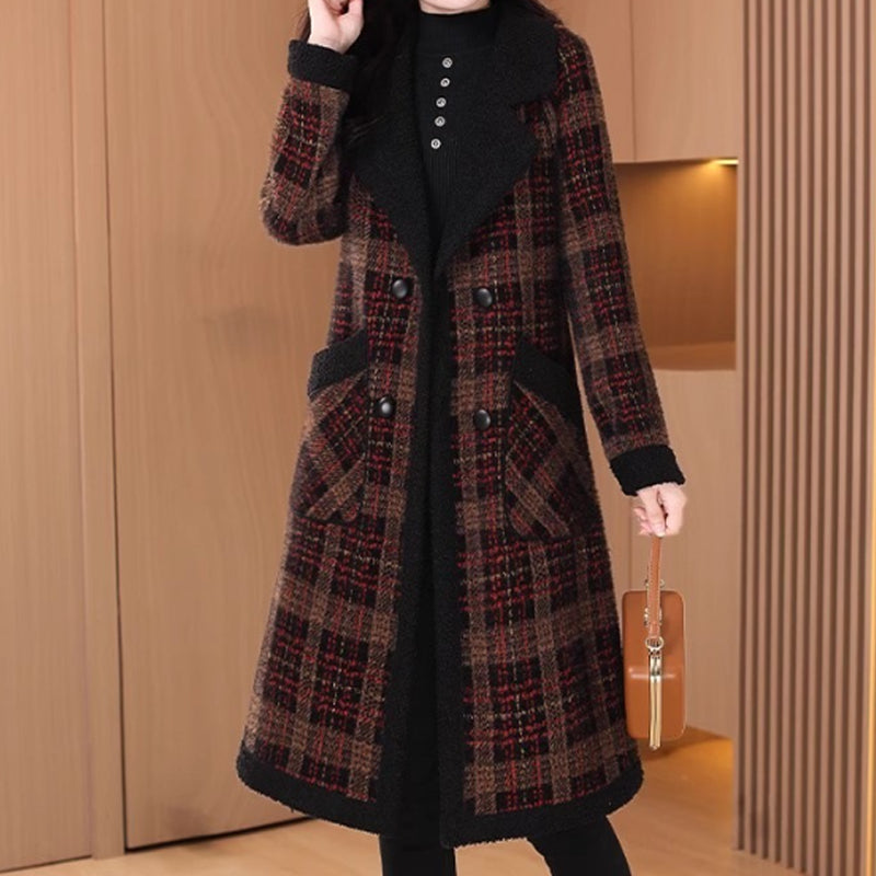 ❄️Winter Specials❄️ Women's Lapel Plaid Mid-Length Tweed Coat