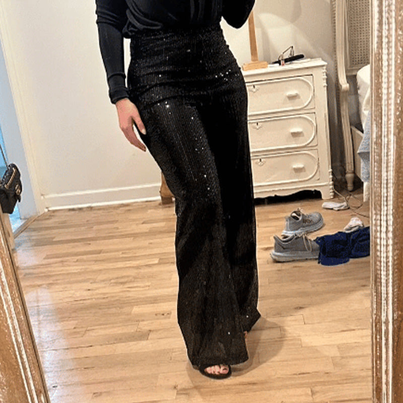 Elastic sequin pants