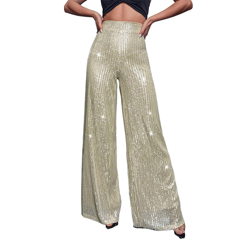 Elastic sequin pants