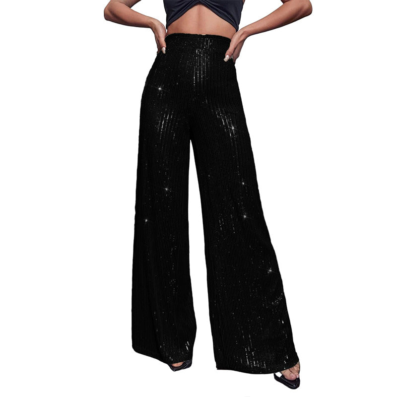 Elastic sequin pants