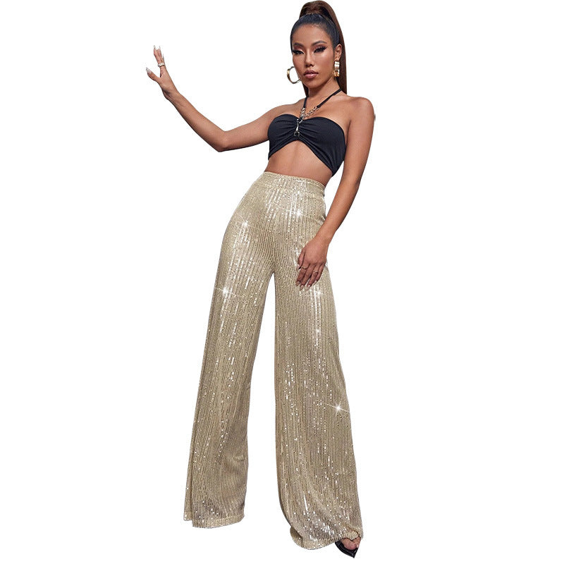 Elastic sequin pants