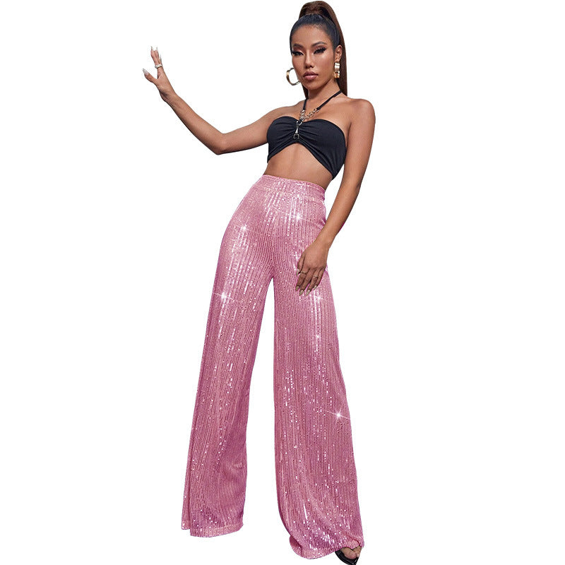 Elastic sequin pants