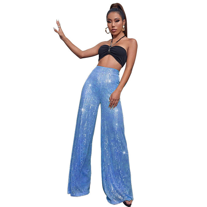 Elastic sequin pants