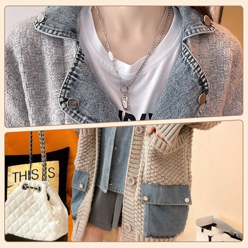 Fashionable and Comfortable Women's Knit Denim Patchwork Jacket