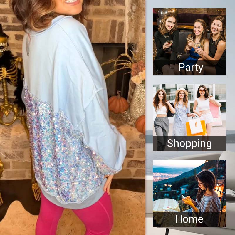 Women's Sequins Patch  Sweatshirt