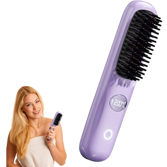 Cordless Hair Straightener Brush with LED Display