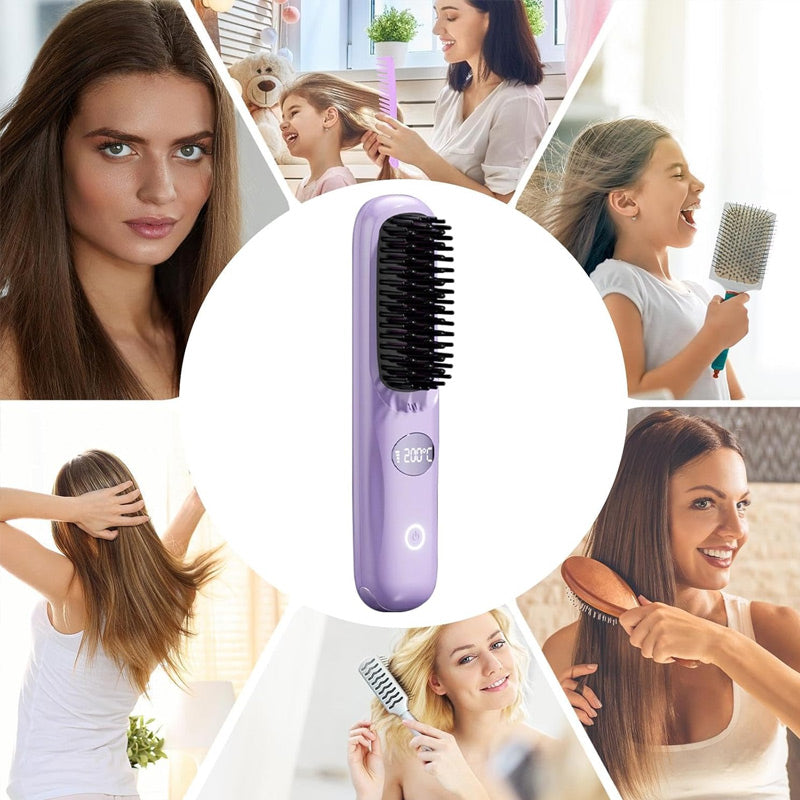 Cordless Hair Straightener Brush with LED Display