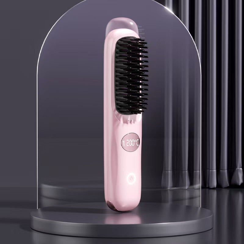 Cordless Hair Straightener Brush with LED Display