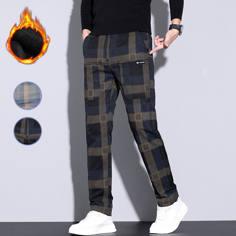 Men's Casual Plaid Pants with Pockets