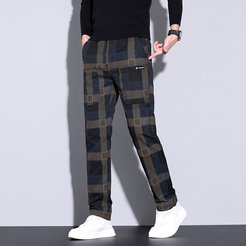 Men's Casual Plaid Pants with Pockets