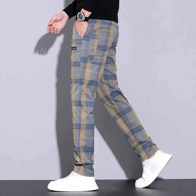 Men's Casual Plaid Pants with Pockets