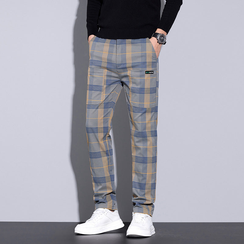 Men's Casual Plaid Pants with Pockets