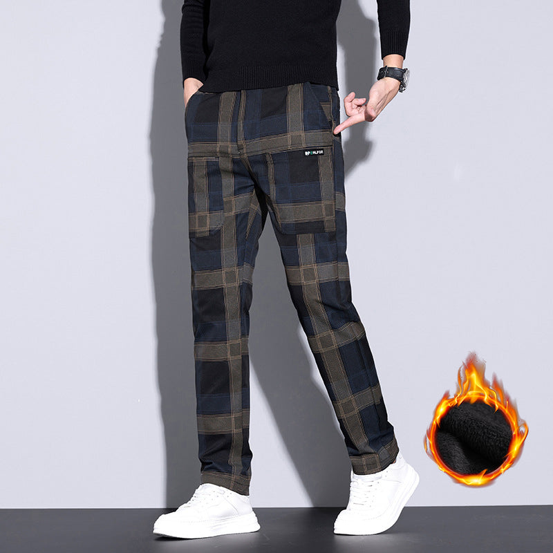 Men's Casual Plaid Pants with Pockets