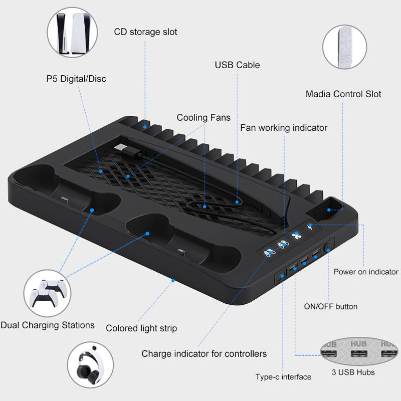 Multifunctional Cooling Stand Set for PS5