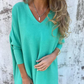 🌈Women's Long Sleeve Knitted V-Neck Loose Long Top（50% OFF）
