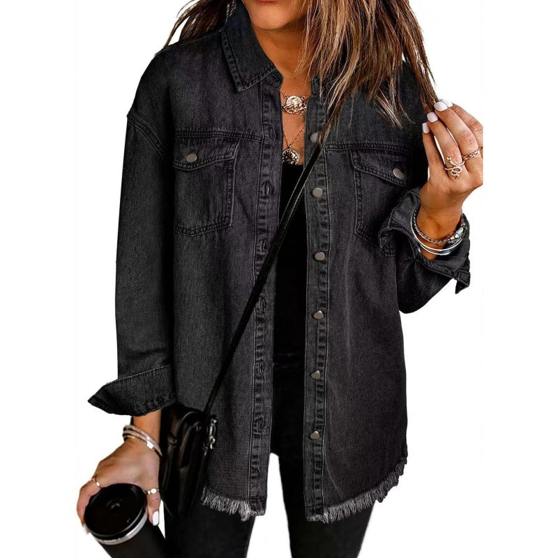 🎅What should I wear tomorrow?🎄Women's Raw Edge Ripped Denim Jacket