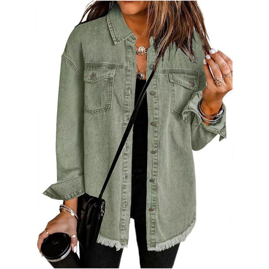 💜 LAST DAY PROMOTION - 50%OFF 💜Oversized Fringe Denim Jean Jacket with Pocket