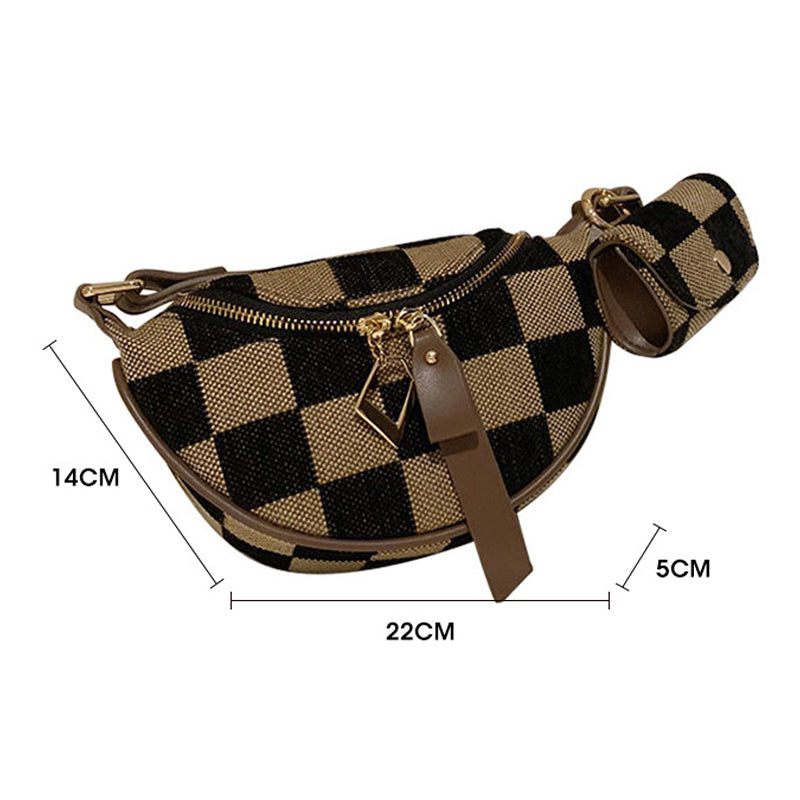 Checked Pattern Fanny Pack with Earbuds Bag