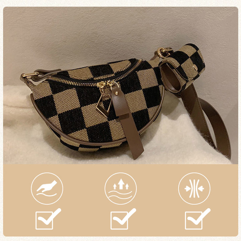 Checked Pattern Fanny Pack with Earbuds Bag