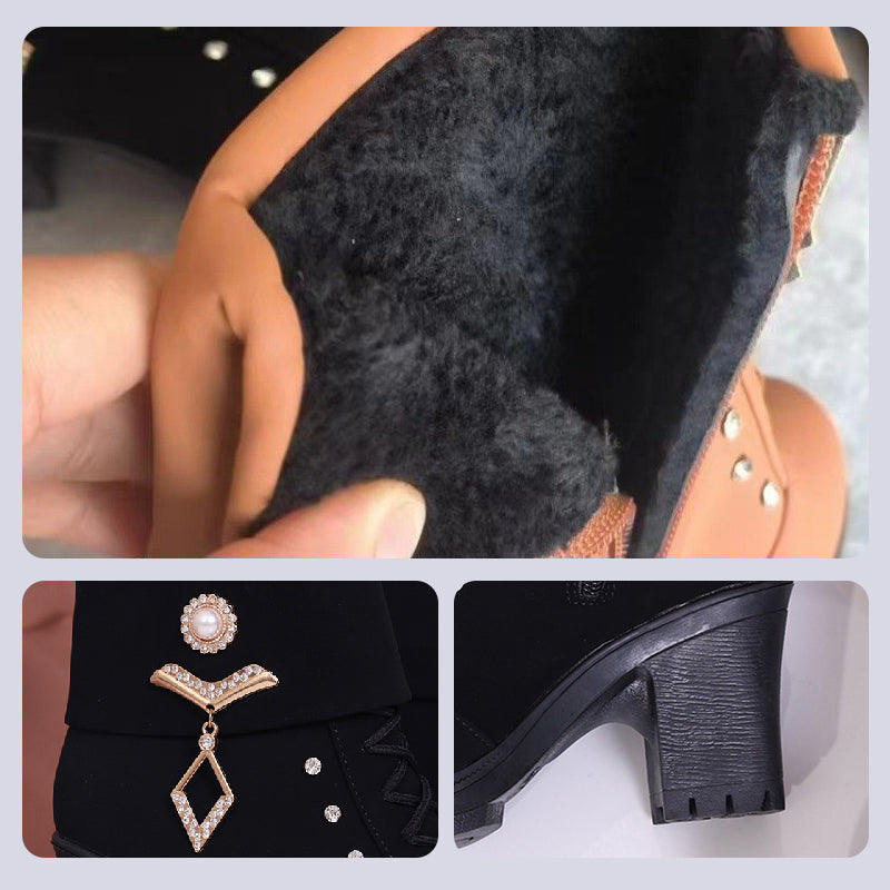 Women's Chunky Heeled Ankle Boots with Rhinestone Decor⚡New Arrivals Sale-50% OFF