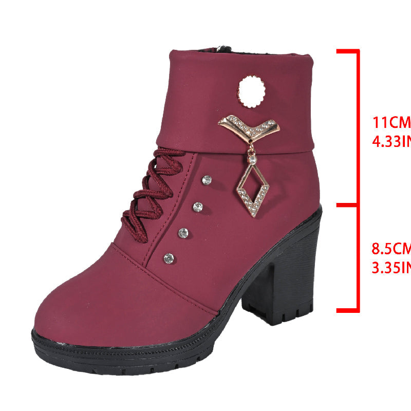 Women's Chunky Heeled Ankle Boots with Rhinestone Decor⚡New Arrivals Sale-50% OFF