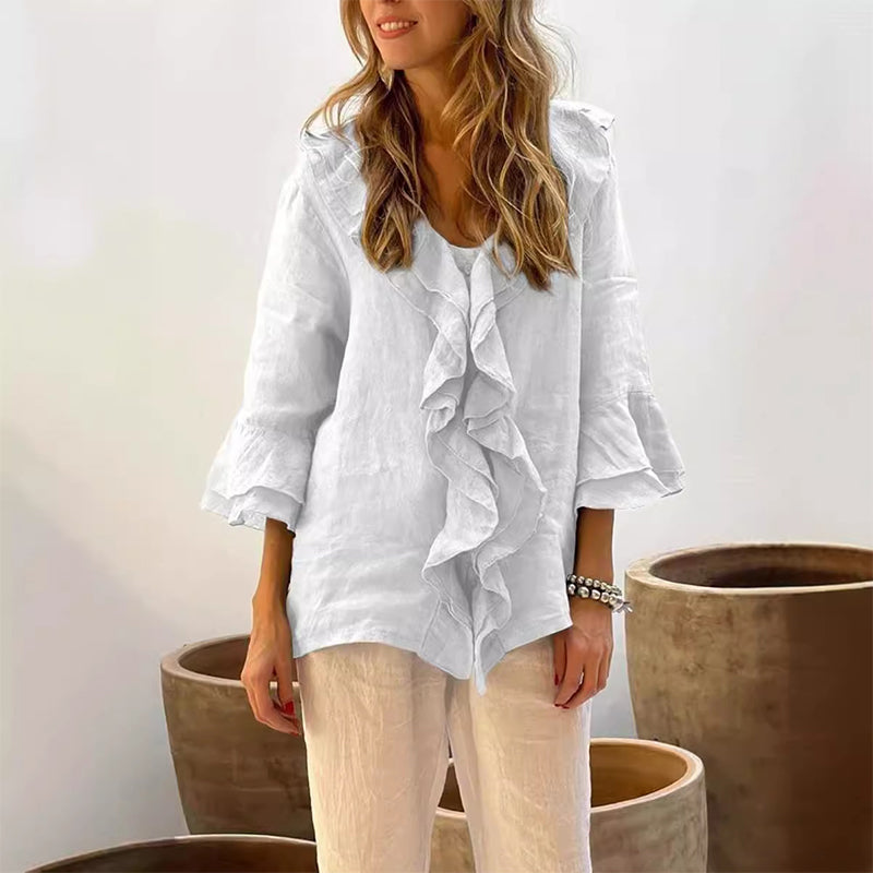 🌸2025 HOT SALE 50% OFF🌸Women's Ruffle Collar Blouse with Bell Sleeves