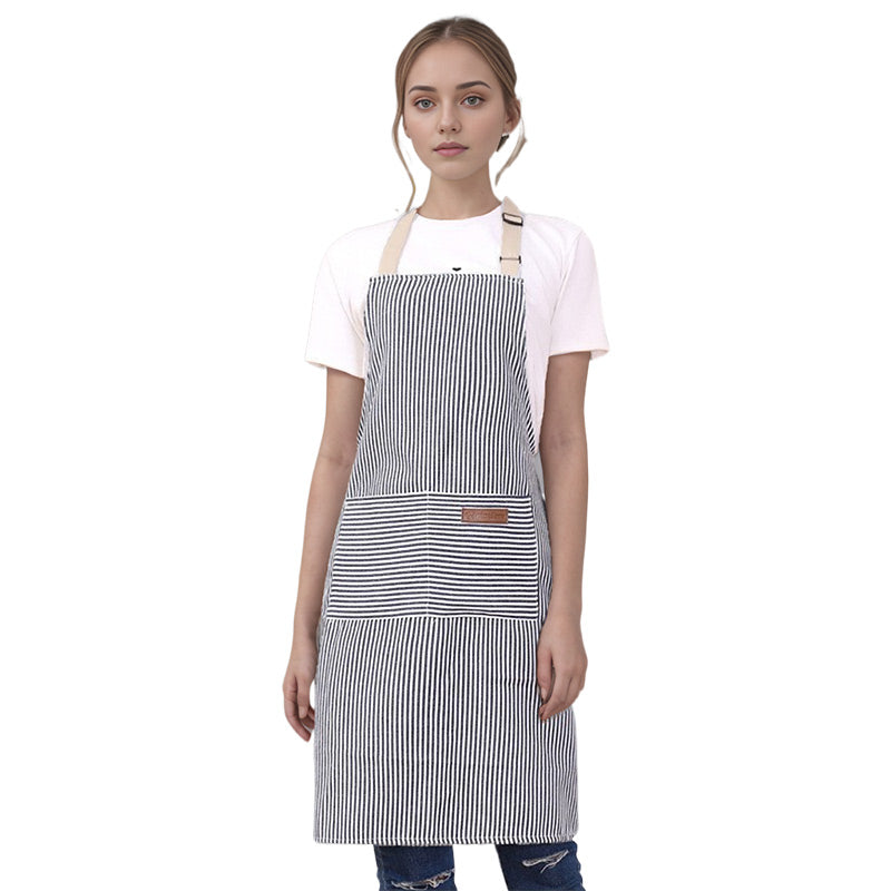 Adjustable Kitchen Cooking Striped Apron with Pockets