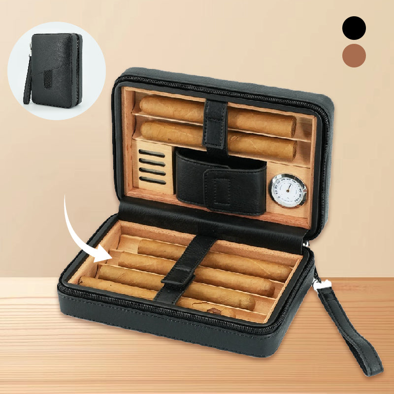 Portable Leather Cigar Humidor Case