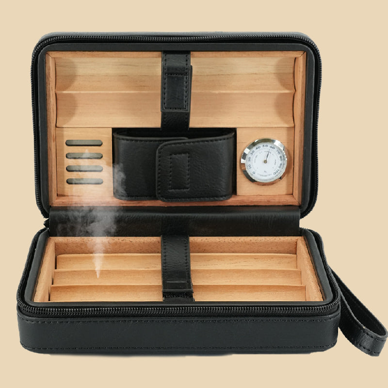 Portable Leather Cigar Humidor Case
