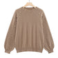 Women's Faux Pearls Round Neck Pullover Sweater