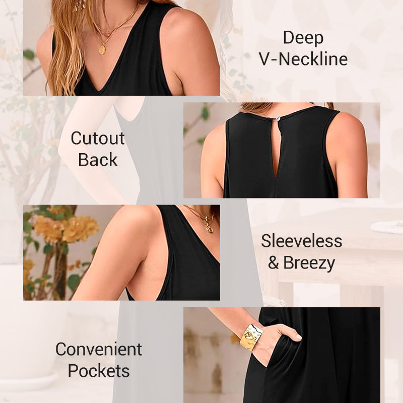 🔥2025 NEW SALES - 50% OFF🔥Women's Casual V-Neck Sleeveless Wide-Leg Jumpsuit