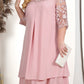 🎁Limited time 49% OFF⏳Women's Embroidered Chiffon Splicing Round Neck Dress