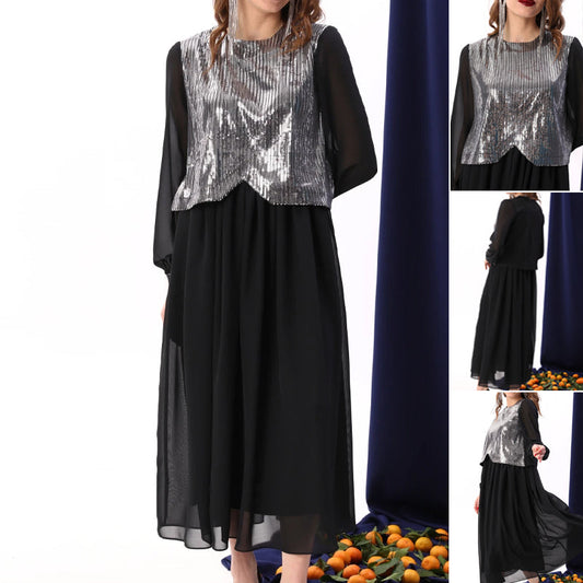 Women's Elegant Sequins Chiffon Dress