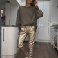 Gold Faux Leather Joggers with Pockets