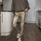 Gold Faux Leather Joggers with Pockets