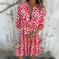💖Limited Sale 42% OFF💖V-Neck Printed Three-Quarter Sleeve Dress