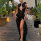 Women’s Lace Hollow Out Slit Maxi Dress