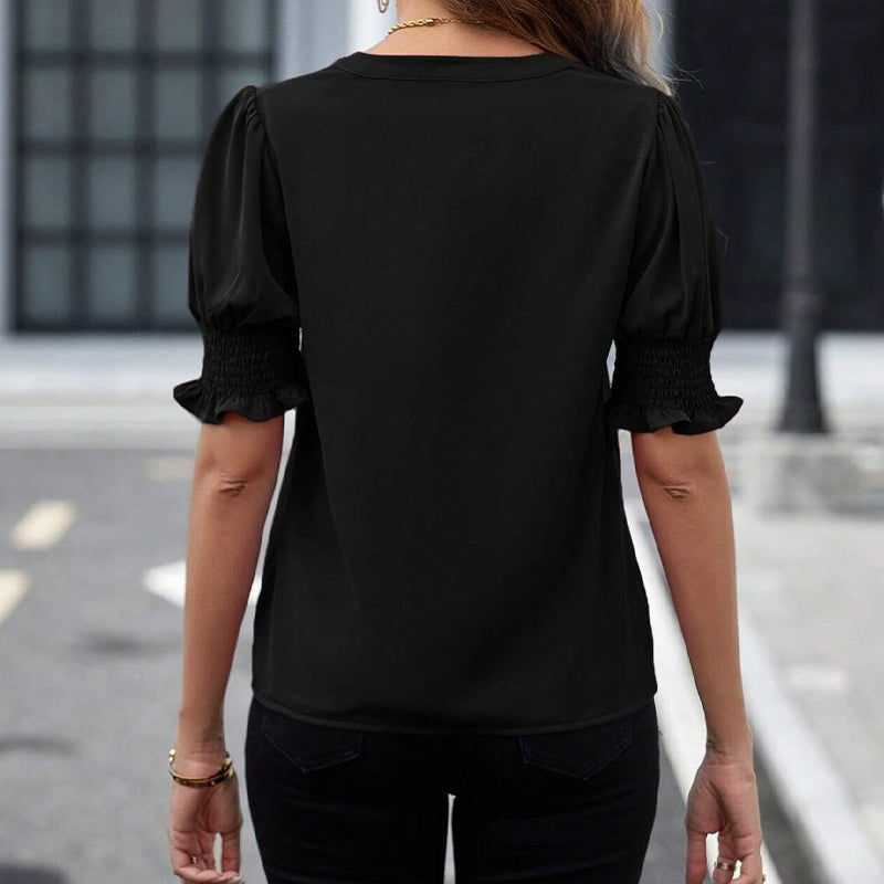 Women's Elegant V-Neck Puff Sleeve Blouse
